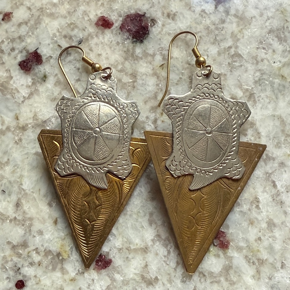 Gold and Silver Turtle Earrings